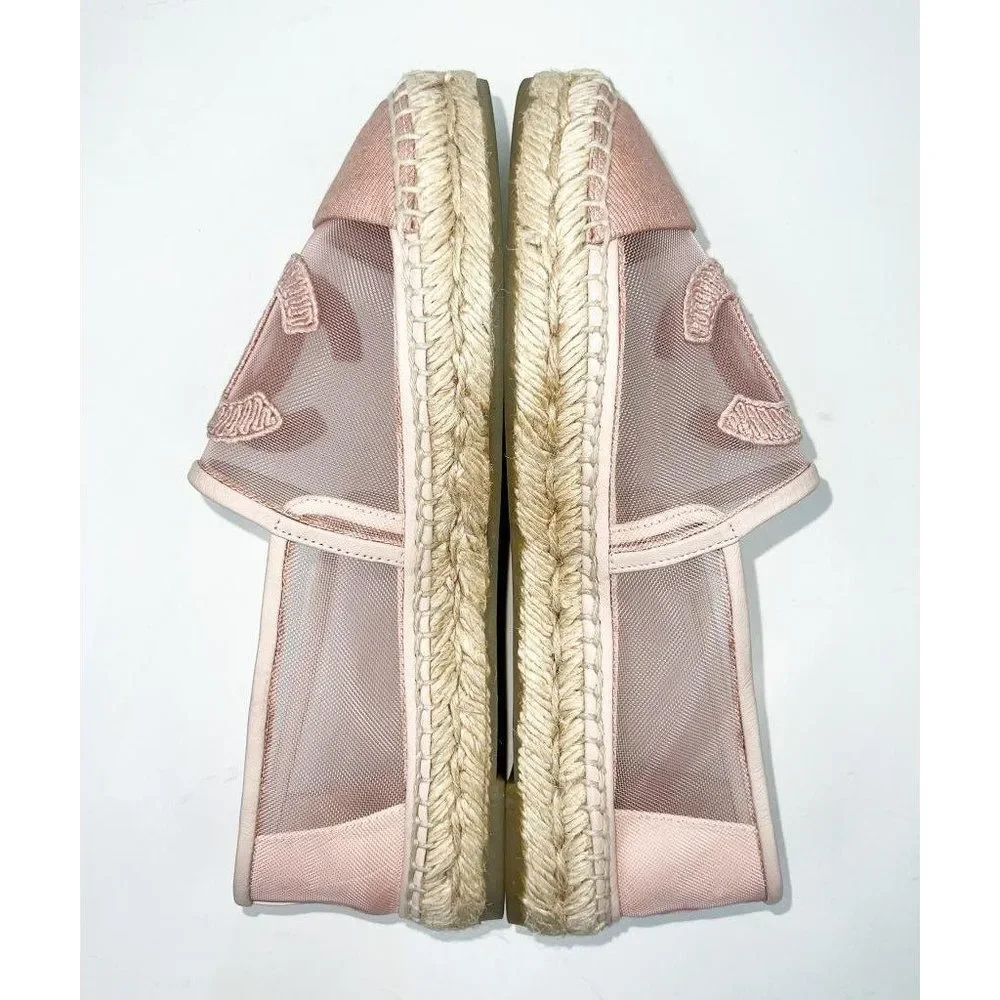 CHANEL Grosgrain Light Pink Mesh CC Logo Pink Cap Toe Flat Espadrilles Size EU37 - Picture 7 of 13